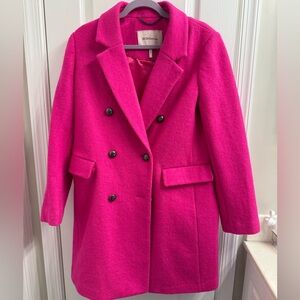 BCBGeneration Double-Breasted Pea Coat in Bright Pink